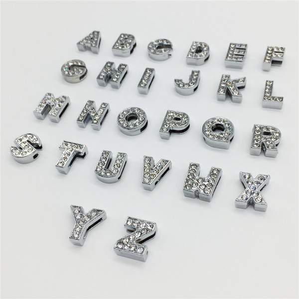 Wholeslae 1300PCS/Lot 8MM Full Rhinestones Slide Letters A-Z Alphabet DIY Slide Charms Fit 8MM Wristbands Bracelets Belts Collars SL01-1