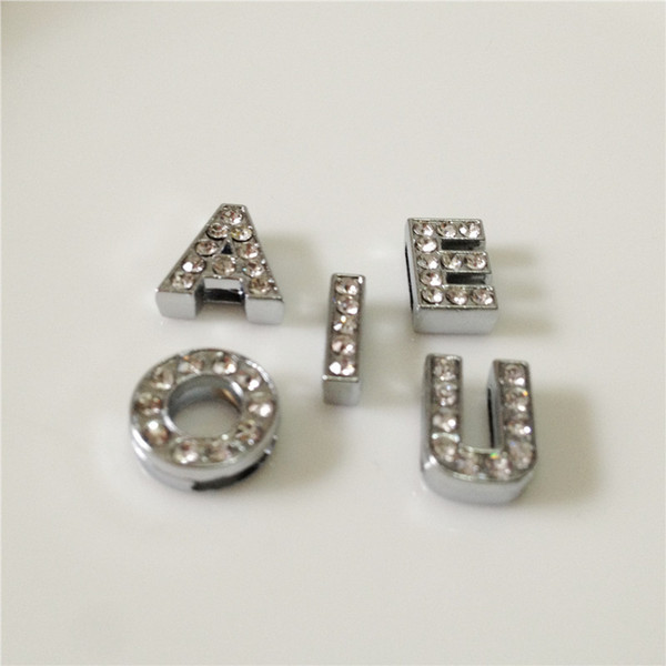 Wholesale 50PCS/Lot 10MM DIY Full Rhinestones Slide letters Vowel 