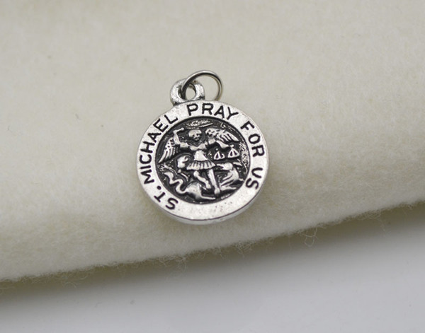 Free Shipping Antique Silver Series round with Satin Finish St. Michael Pray for us Charm good jewelry accessory