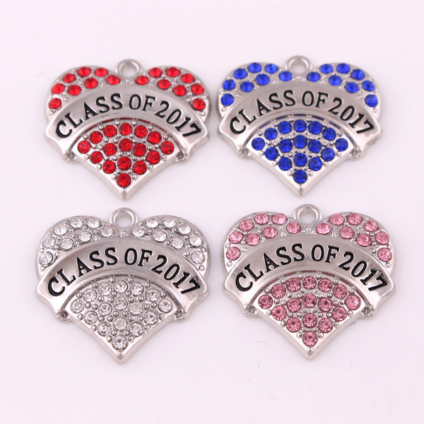 25mm class of 2017 heart Rhinestone pendant graduation gift charm