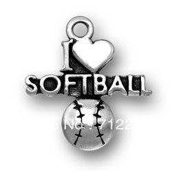 free shipping new style Antique silver i heart softball charms accessory sports jewelry