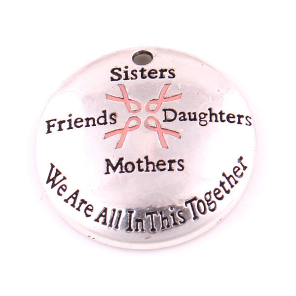 Breast Cancer Awareness Pink Ribbon Sisters Friends Daughters Mothers We Are In This Together Charms Pendant