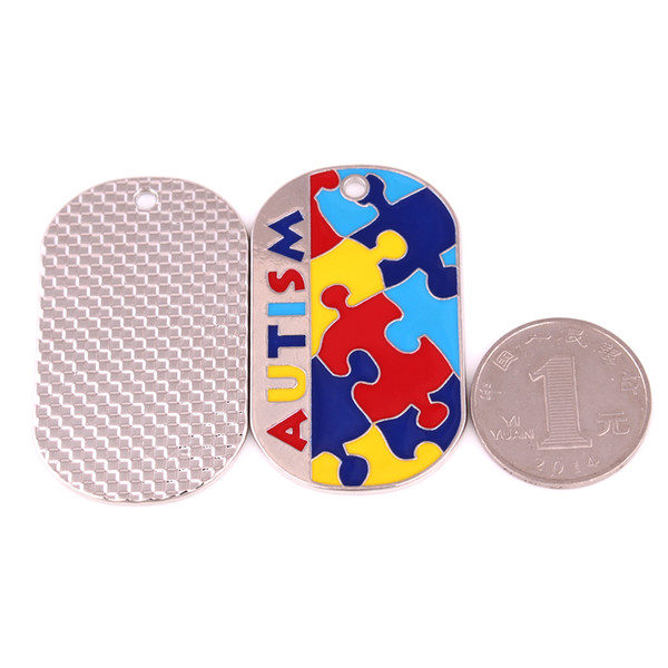 Autism Awareness Identification Pendant Military Dog Tag Style Puzzle Piece Pattern With Enamel Colors Jewelry Dropshipping