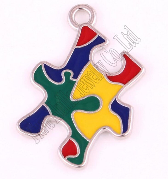 New Arrival Autism Awareness Pendants With Holes Puzzle Piece Jigsaw Pattern Hand Applied Enamel Colors Charm