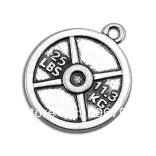 Drop Shipping Hot Sale Fashion Antique Silver Plated 25 Lbs Discus Sport Charms Pendant Jewelry