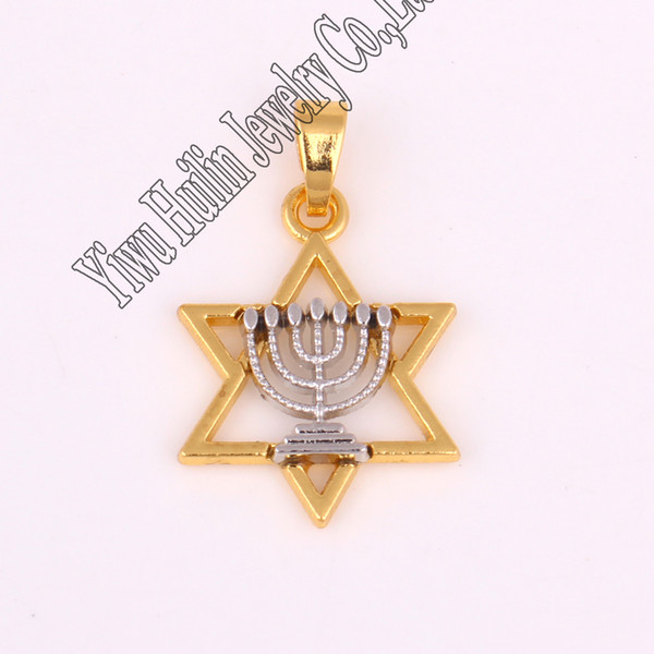 20*31 mm Gold-color Jewish Faith Menorah Lamp on Star of David Charm Pendant Religious Jewelry 10Pcs