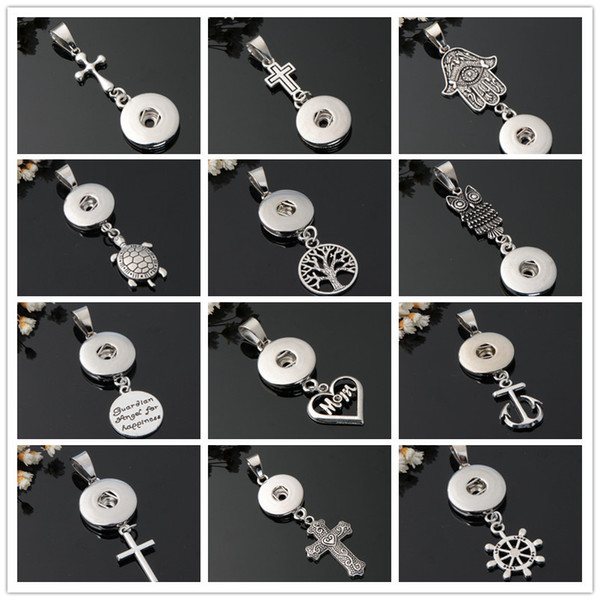 Fashion DIY necklace 18mm Snaps Jewelry Metal Cross Anchor MOM Heart Fátima Palm Snaps Button Pendant Charms Noosa Findings Wholesale