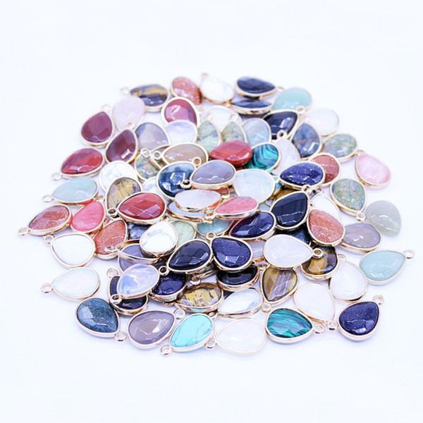 Various Colors Waterdrop Tear Natural Stone Pendant Opal Pink Crystal Charms DIY Necklace For Women Jewelry Gold Metal