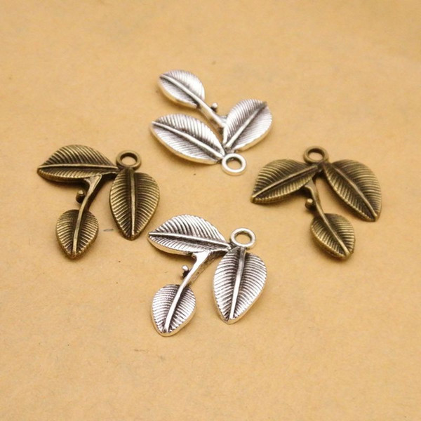 100pcs/lot Charms Tree Leaf Pendant Antique Silver/Bronze Zinc Alloy Fit DIY Bracelet Necklace Jewelry Findings Accessories 27x23mm