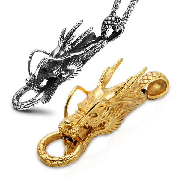 Jewelry Findings Components 2019 New Fashion Vintage High Quality Stainless Steel Dragon Style Charms For Necklace Wholeslae LP015