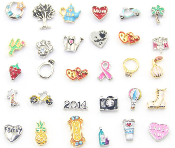 Free Shipping Fashion Floating Charms For Glass Living Memory Floating Locket Mix Design Assorted Charms DIY Alloy Accessories