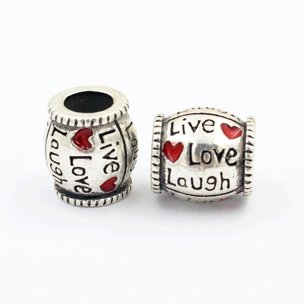 Live Love Laugh 925 Silver Red Heart Candy Shape Charm bead Ball Fit Europe Pandora Bracelet Necklace Authentic Accessories