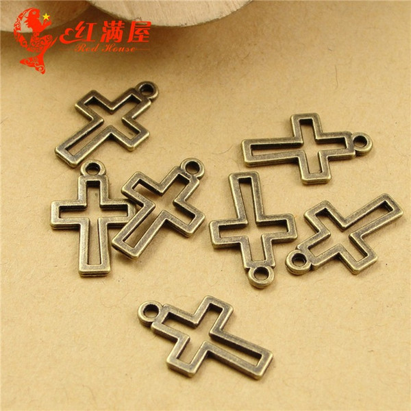 17*10MM Antique Bronze Retro cross charm pendant beads, DIY jewelry accessories wholesale brass charms, Indian copper charm bulk