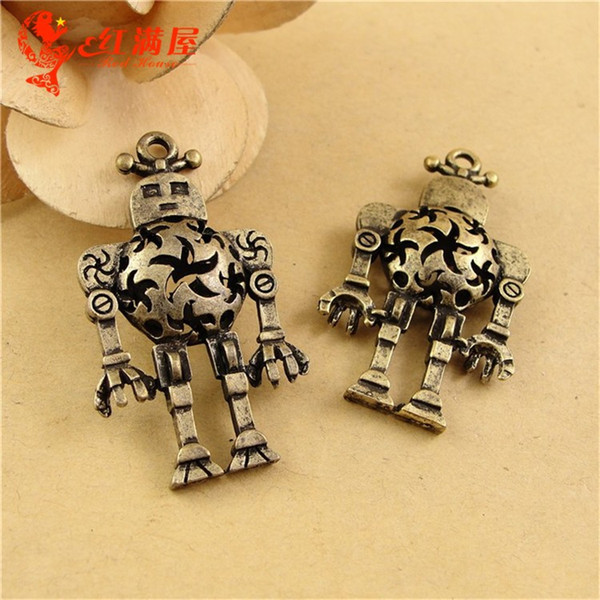 43*24MM Antique Bronze 3D filigree Hollow retro robot charm pendant beads, Korean jewelry mixed batch DIY accessories wholesale