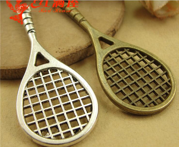 48*20MM Antique Bronze Vintage Retro jewelry Korea new badminton racket, tennis racket charm pendant beads, brass sports charms