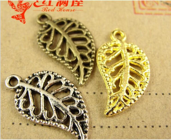 9*17MM Antique Bronze DIY jewelry accessories wholesale hollow small Leaf Pendant, little leaves charm, mini dangle charms beads