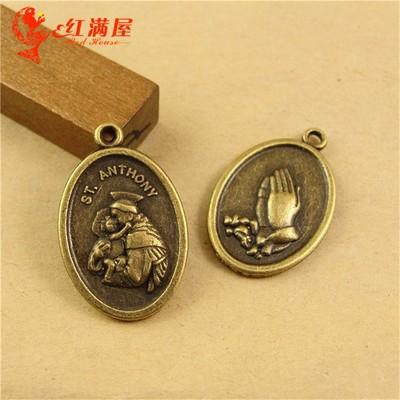 26*16MM Antique Bronze Vintage oval S.T. Anthony Jesus charm pendant beads, Europe retro jewelry DIY Christian religious charm