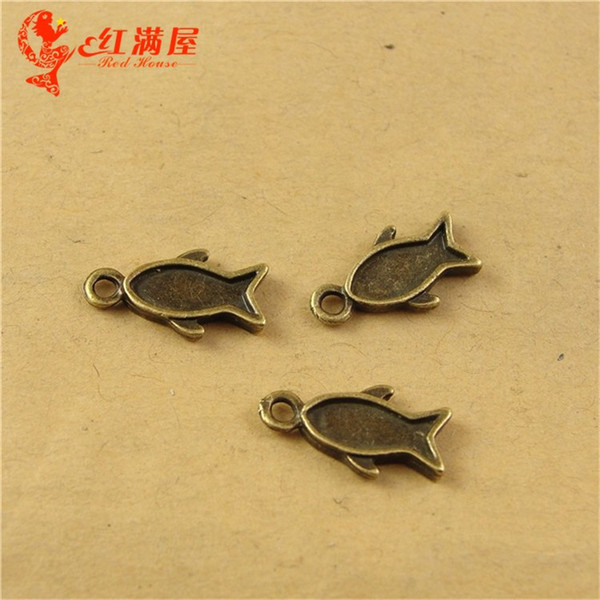 14*8MM Antique Bronze Vintage Retro wholesale fish charm bead accessories of mobile phone, animal shaped jewelry, animal pendant