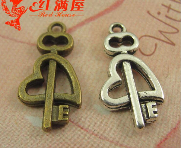 12*24MM Antique Bronze Vintage Retro jewelry wholesale love heart vintage key charms, DIY key pendant beads bracelet charms bulk