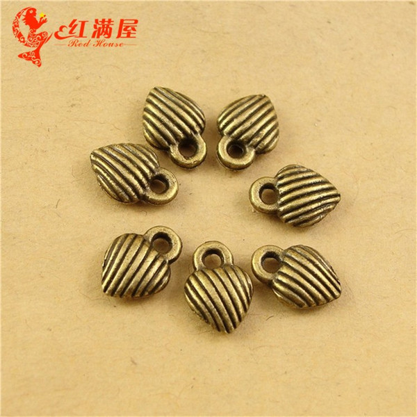 10*7MM Vintage Retro jewelry making small heart charm mobile phone accessories Europe and America, antique bronze metal pendants