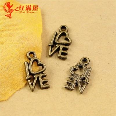 14*8MM Antique Bronze Tone English letter parts of Europe and the United States retro jewelry materials Love heart charm pendant