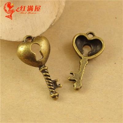 24*12MM Antique Bronze Vintage key pendant, Retro DIY decorative key charms for sale, zinc alloy national jewelry accessories