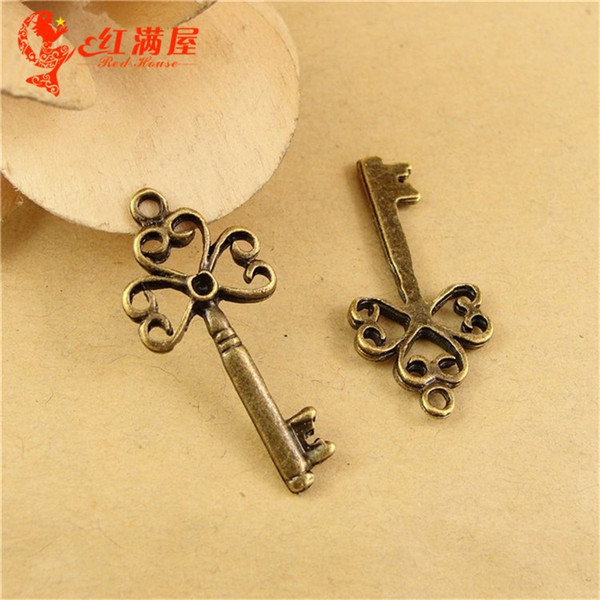 14*30MM Antique Bronze Keychain DIY retro jewelry accessories vintage key charms for sale, copper decorative key pendant beads