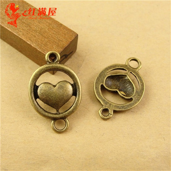 15MM Antique Bronze love connections manual DIY national retro jewelry heart connector charm pendant beads for necklace making