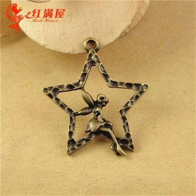 27*24MM Retro star angel DIY handmade jewelry wholesale, Tinker Bell flying fairy charms pendant beads, bronze charm handcraft