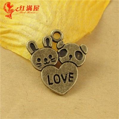 18*20MM Retro couple series mobile phone accessories wholesale jewelry, lovers love heart animal bronze charm for jewelry making