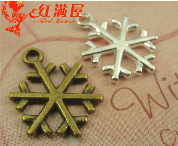 15*20MM Antique Bronze Tone Bright silver plated christmas snowflake charm pendant beads, bulk DIY jewelry accessories wholesale