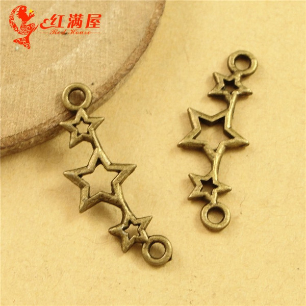 25*9MM Ancient retro three star charm connector beads pendant DIY jewelry accessories wholesale, Chinese cheap charms in bulk