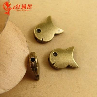 12*10MM Antique Bronze Retro perforated fish charm beads DIY bracelet accessories alloy, animal shaped jewelry, animal pendant