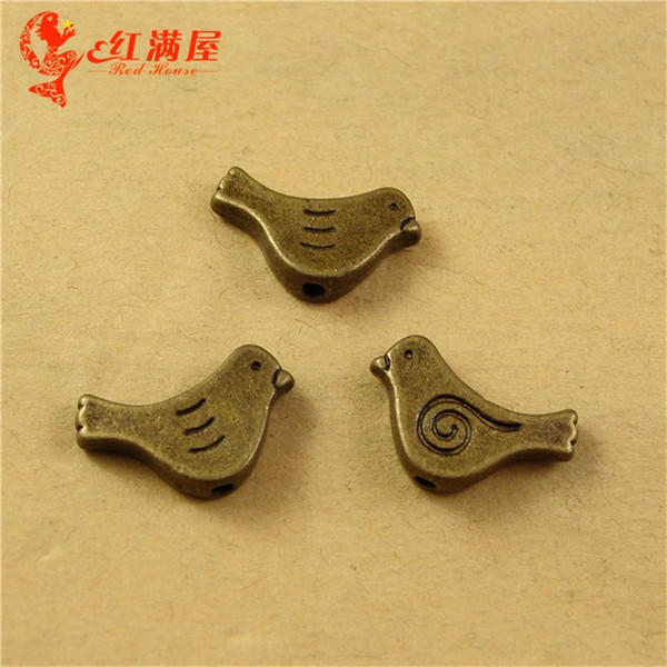 15*14MM Antique Bronze Retro perforation bird charm bead manual DIY accessories wholesale, animal shaped jewelry, animal pendant