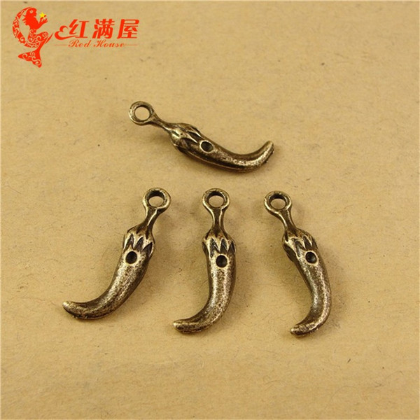 24*5MM Antique Bronze small chili charm pendant beads, mobile phone accessories national retro jewelry, food vegetable charms