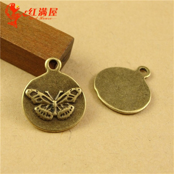 17MM Zinc alloy metal tag charms for bracelet, Indian retro butterfly round card pendant mobile jewelry wholesale Korea jewelry