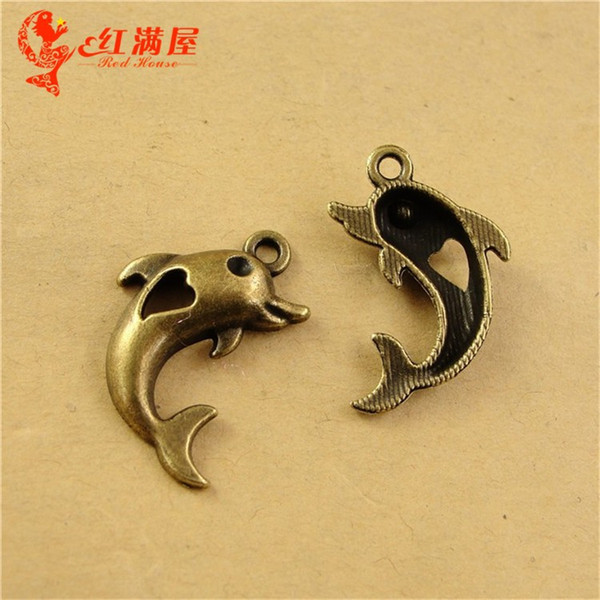 26*17MM Antique Bronze Retro dolphin charm beads manual DIY accessories alloy, animal shaped jewelry, nautical animal pendant