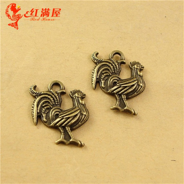 21*20MM Antique Bronze Retro big cock charm beads mobile phone accessories, metal animal shaped jewelry, brass animal pendant