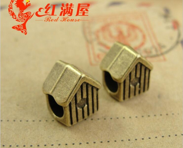 10*9*8MM Antique Bronze zinc alloy metal Retro small house charms large hole beads DIY european jewelry accessories wholesale