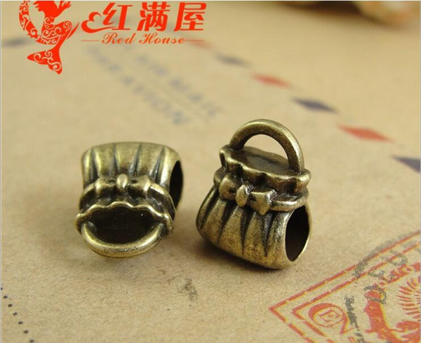 12*10*8MM Antique Bronze zinc alloy metal Vintage Hand bag charms, big hole european handbag loose beads DIY jewelry accessories