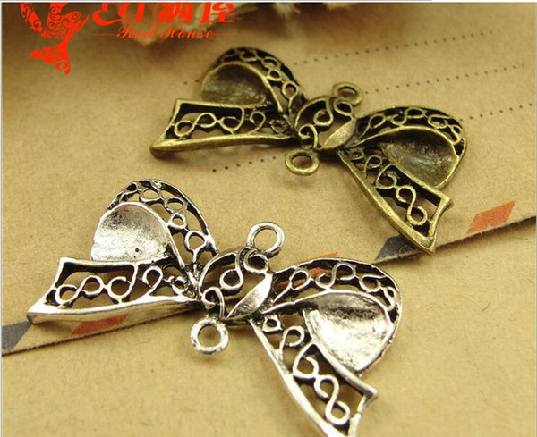 30*16MM Vintage bronze brass Bow charms, metal bowknot pendants Necklace Bracelet connector mobile phone DIY jewelry accessories