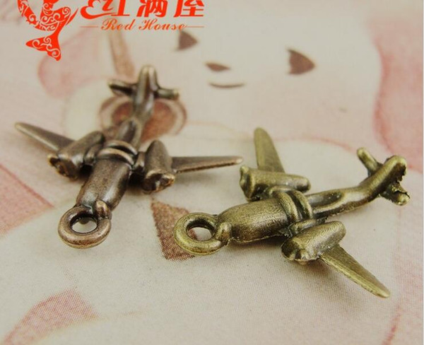 22*22MM Antique Bronze Retro small aircraft charms phone jewelry accessories alloy, red copper plated airplane pendants plane