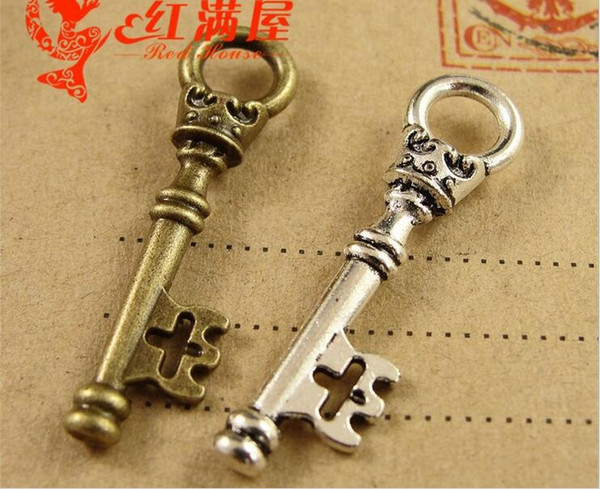 35*9MM Antique Bronze Retro skull crown key charm beads, DIY jewelry wholesale Vintage keys pendant, tibetan charms whole sale