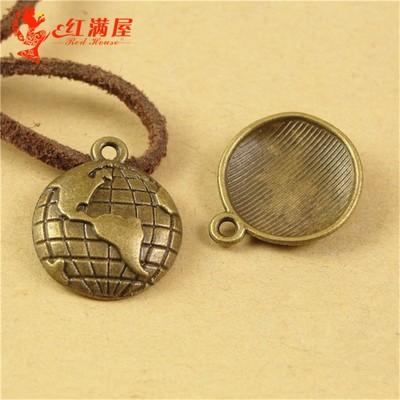 15MM Antique Bronze Vintage Retro map of the world ethnic jewelry accessories wholesale, globe world map charm pendant beads