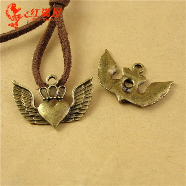 17*24MM Retro bronze love wings mobile phone accessories wholesale retro jewelry, vintage charms heart beads pendants in China