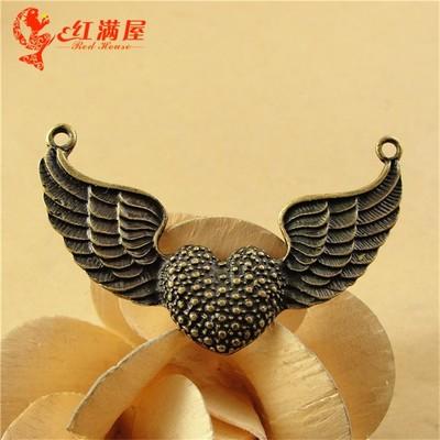 38*59MM Antique Bronze large love heart angel wings charm connector pendant beads, connections retro jewelry style 2017 charms