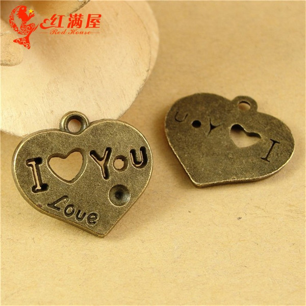 21*19MM Retro Heart pendants for jewelry making mobile phone accessories wholesale jewelry DIY, I love you heart bracelet charm