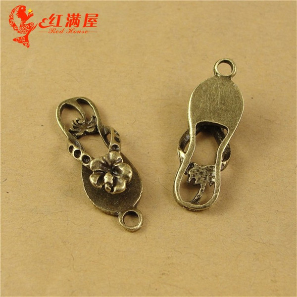 28*10*6MM Antique Bronze Hollow Retro Vintage Jewelry Pendant mobile phone accessories slippers charm beads, Flip flops charm