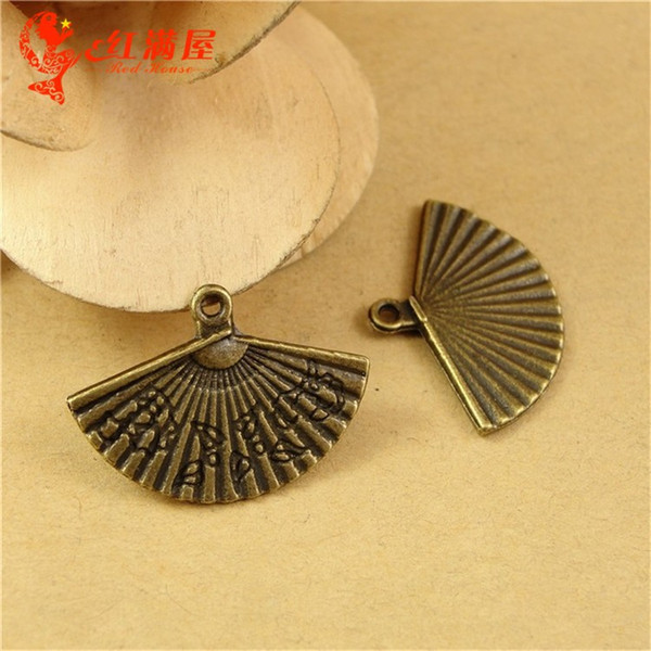 17*24MM Antique Bronze Retro hand fans charm pendant beads, DIY handmade jewelry wholesale ethnic Chinese charms, China charms