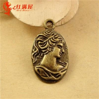 28*17MM DIY accessories alloy beauty head retro jewelry victorian cameo lady charms and pendants, vintage dangle bracelet charm